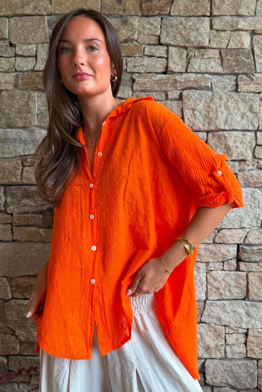 Pia Pillow Cotton Embroidered Tile Classic Shirt Aperol